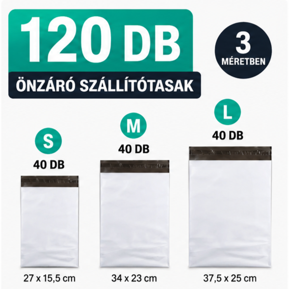 120db önzáró szállítótasak 3 méretben csomagfeladáshoz (kicsi, közepes és nagy méret vegyesen)