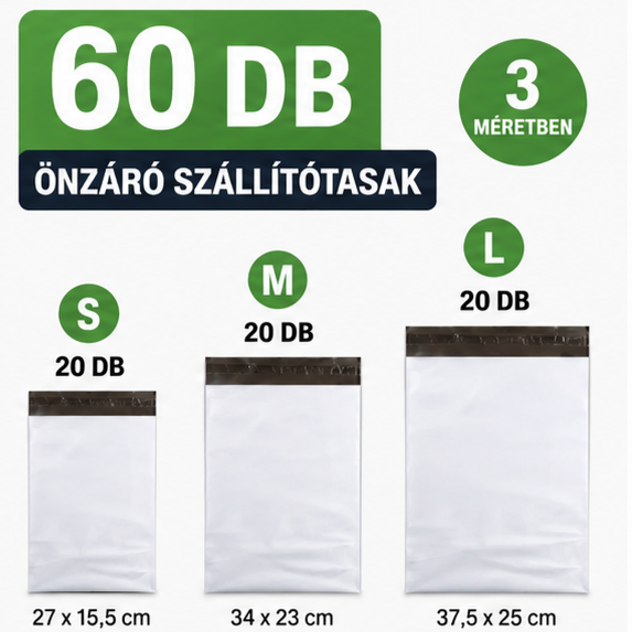 60db önzáró szállítótasak 3 méretben csomagfeladáshoz (kicsi, közepes és nagy méret vegyesen)